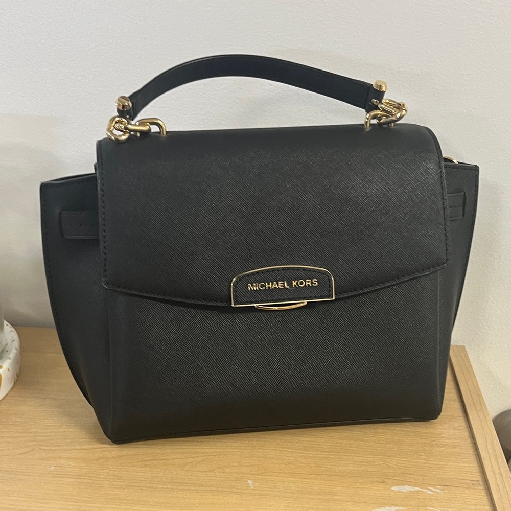 Michael Kors Black Satchel with Gold Accents Saffiano leather